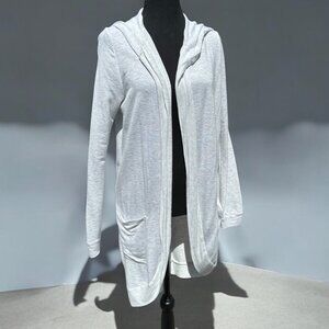 Light Gray Open Front Hooded Cardigan with Pockets